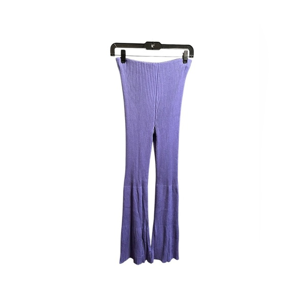 WOLFORD Wool Rib-knit Flared Trousers In Iris Bloom - Picture 6 of 8